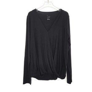 A New Day Cross Front Top Small Black Long Sleeve Smooth V Neck Blouse